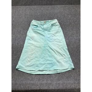 Y2K American Eagle Mid Rise Jegging Denim Skirt Women’s Size 8 Teal Distressed